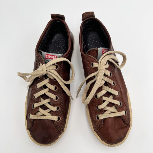 Camper Imar Low Top Sneaker Womens EU 37 US 6.5-7 Brown Leather Lace Up Beige - Picture 3 of 11